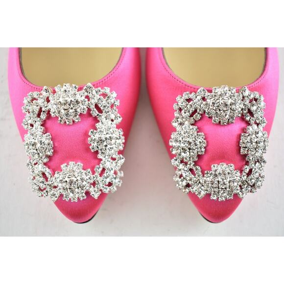 Manolo Blahnik Hangisi Pink Satin Silver Jewel Buckle Ballerina Ballet Flat 36 - Picture 5 of 10